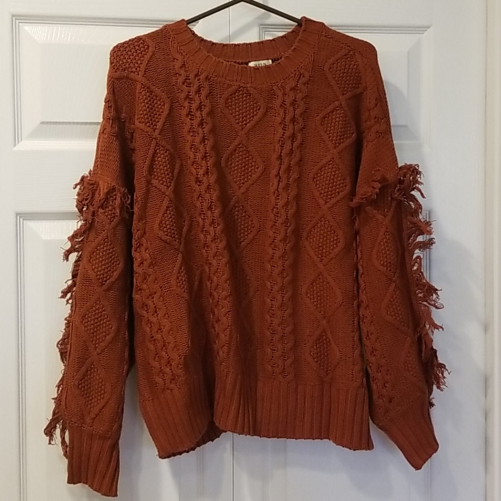 a.n.a. Womens Rust Fringe Pullover Sweater Top XL
